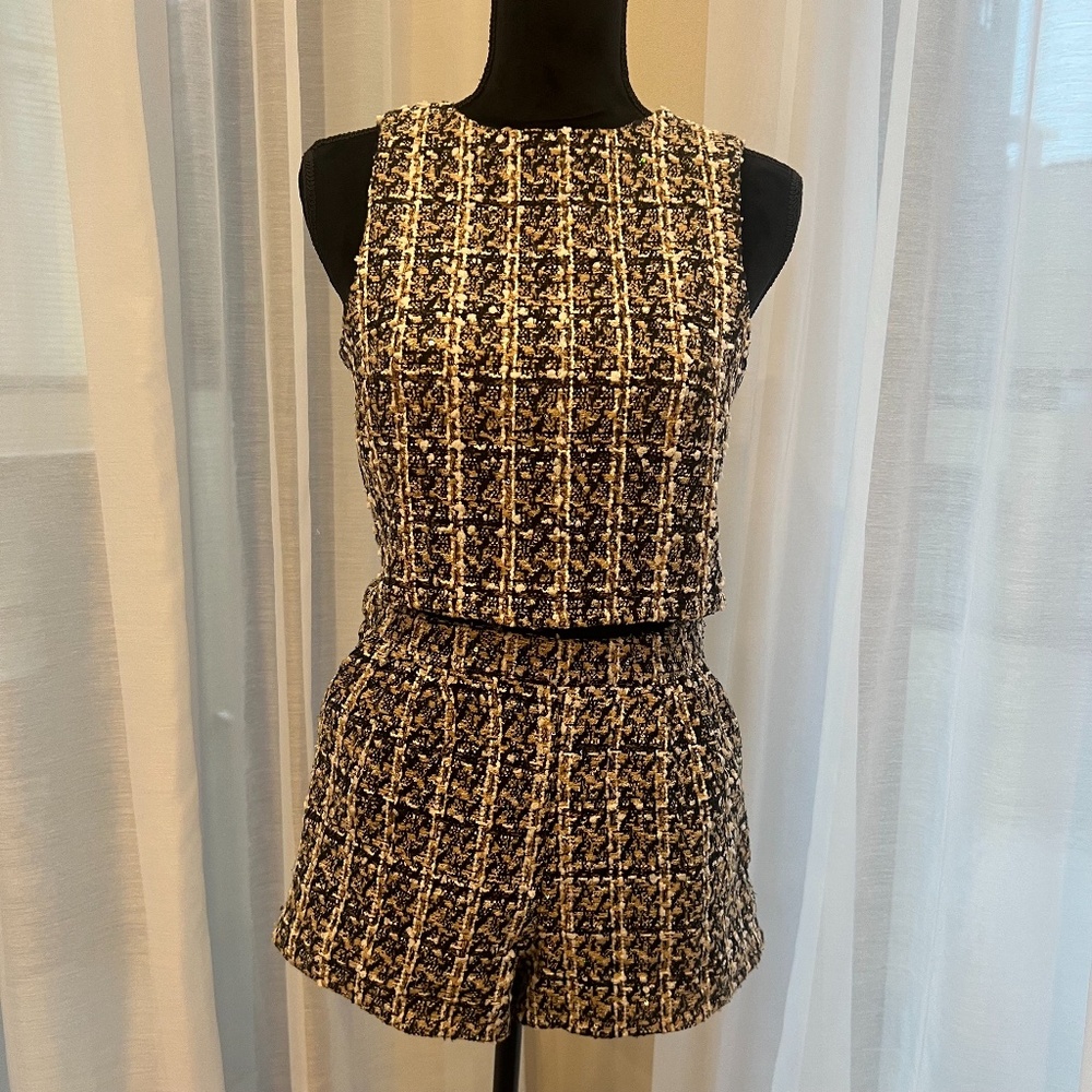 White, Black, and Neutral Tweed Short Set